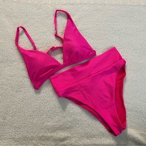 Aerie Shine high waisted hot Miami Pink Bikini